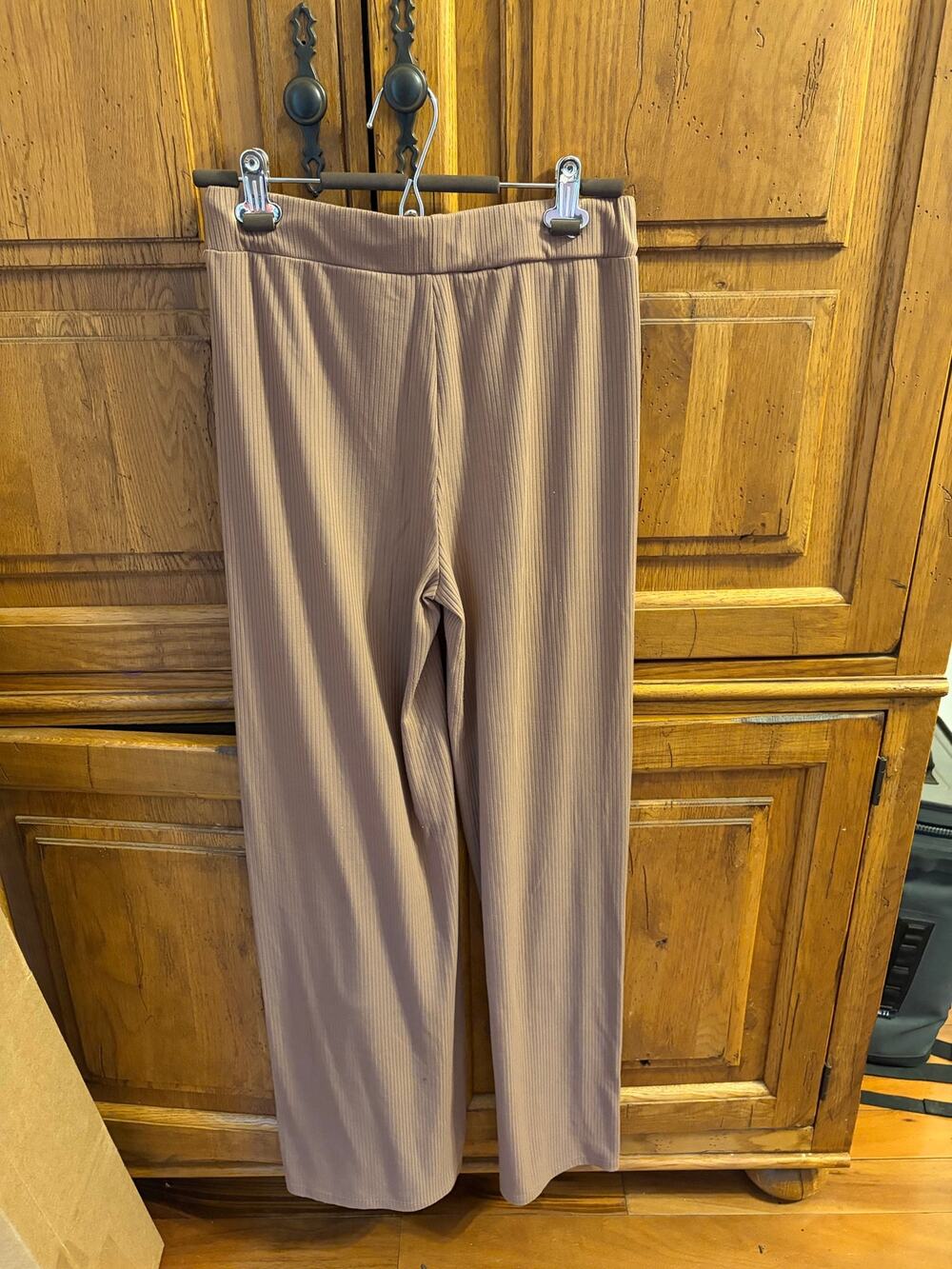 White Fox Ribbed Wide Leg Lounge Pants Tan Beige Drawstring
